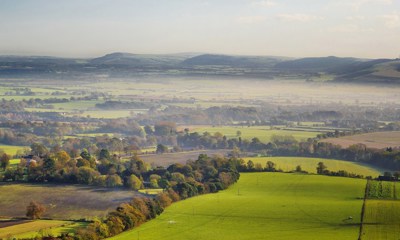 Rolling green fields
