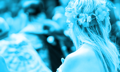A young woman with streamers in her hair