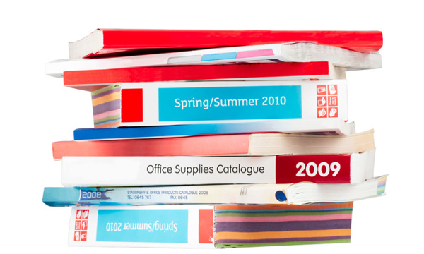 A stack of old catalogues.