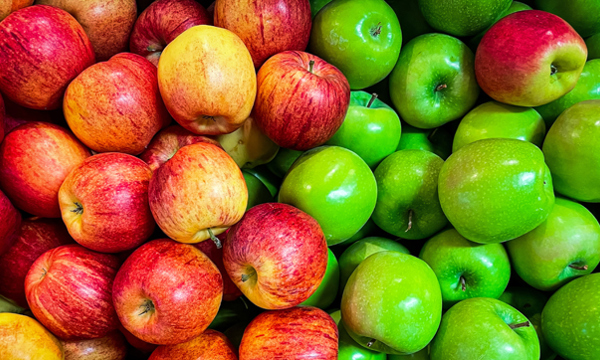 A pile of red and green apples.