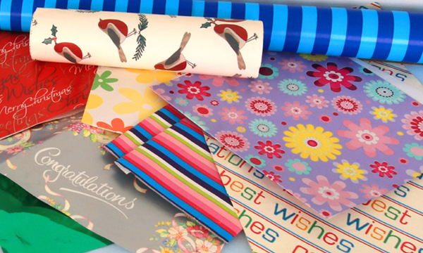 Various different patterned wrapping papers.