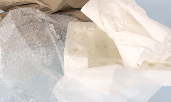 Packaging materials - bubble wrap, paper, tissue paper.