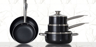 3 saucepans and 2 frying pans.
