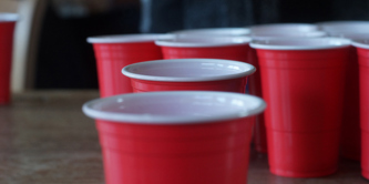 Disposable plastic cups.