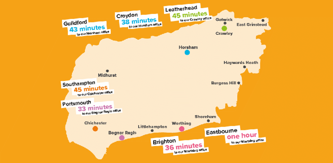 nojs Commuting times to West Sussex as described under the page heading 'Commuting times to our offices'