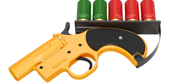 A marine flare gun and 5 flares.