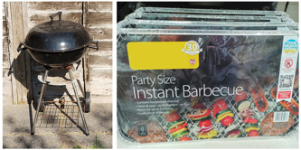 A kettle barbeque and a disposable barbeque.