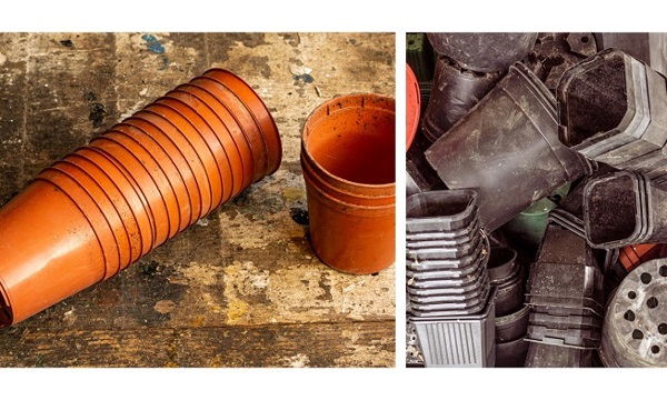 Two images of plastic plant pots