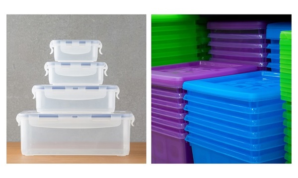 Clear and coloured plastic containers