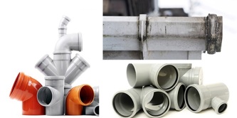 Three pictures of plastic pipes and guttering