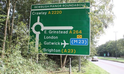 Sign for Bewbush Manor Roundabout in Crawley