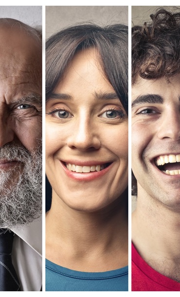 Seven smiling people's faces