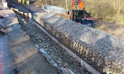 Rock-filled gabions along the foot of the embankment at the Wiston Bends site