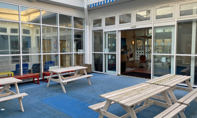 Courtyard area with bench seating