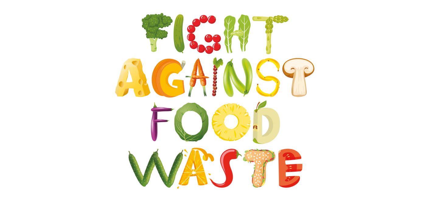 nojs Fight against food waste written using different fruits and vegetables.