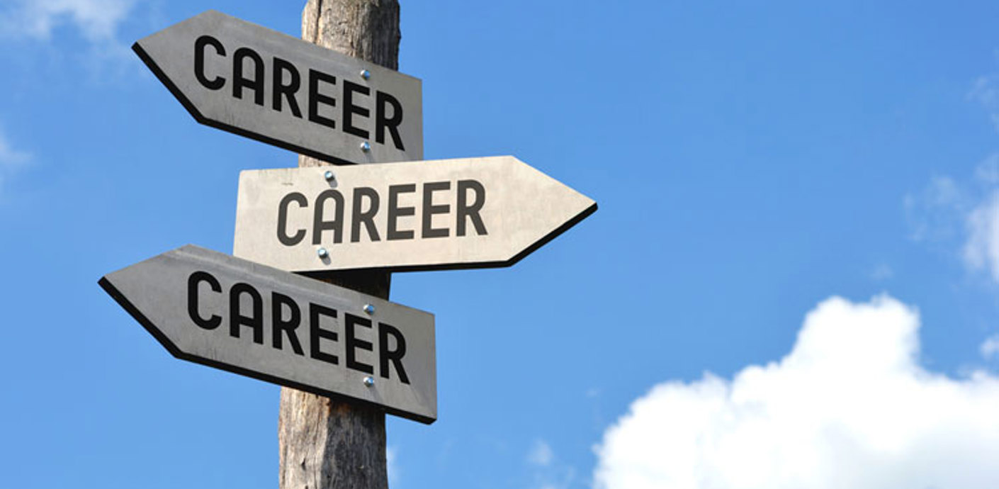 nojs Career signpost on a blue sky and clouds background.