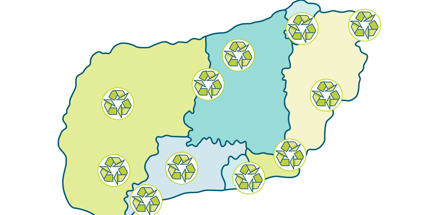 nojs Map of West Sussex locating recycling centres.