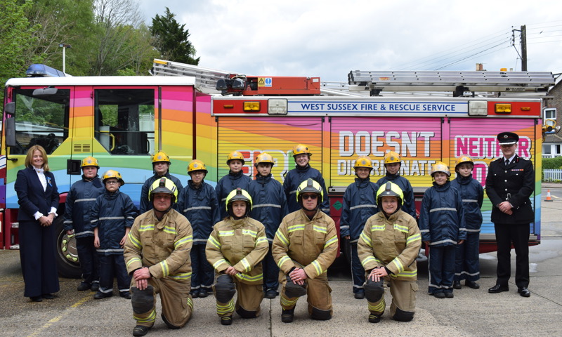 GRIT students in front of a fire engine at Haywards Heath