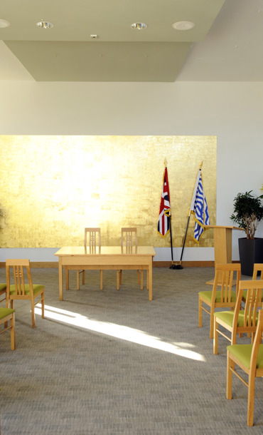 The Henshall ceremony room with chairs laid out facing the front table