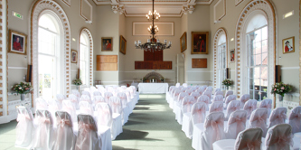 The inside of Arundel Town Hall laid out for a wedding ceremony.