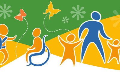 Colourful banner with drawings of children