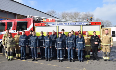 IGNITE students stood in front of a fire engine with the Targeted Education Team and Area Manager for Service Delivery