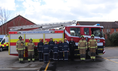 GRIT students standing in front of a fire engine with the Targeted Education Team and the Area Manager for Service Delivery